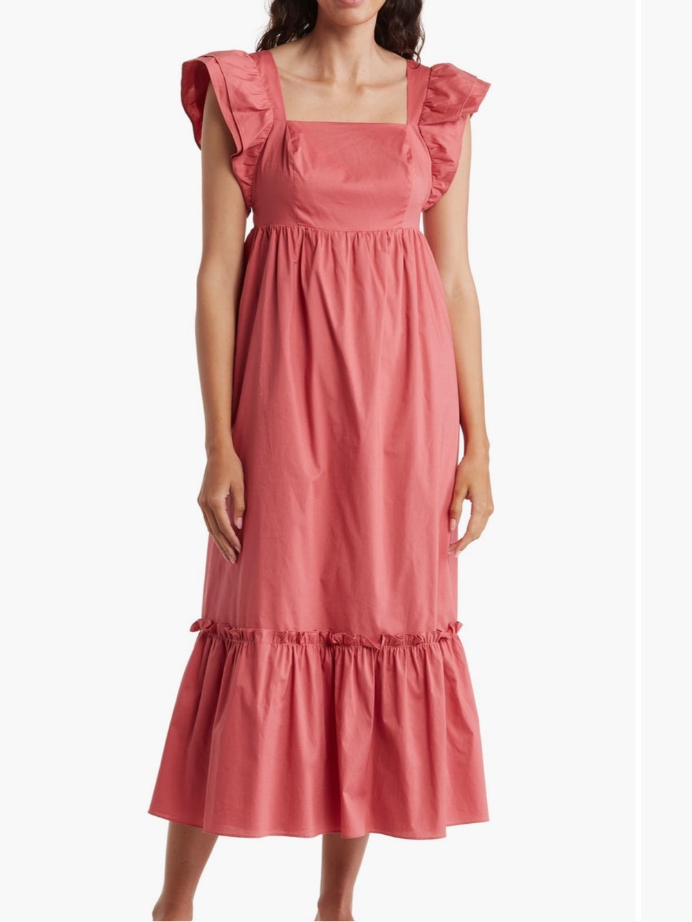 Donna Morgan Dusty Rose Ruffled Square-Neck Midi Dress